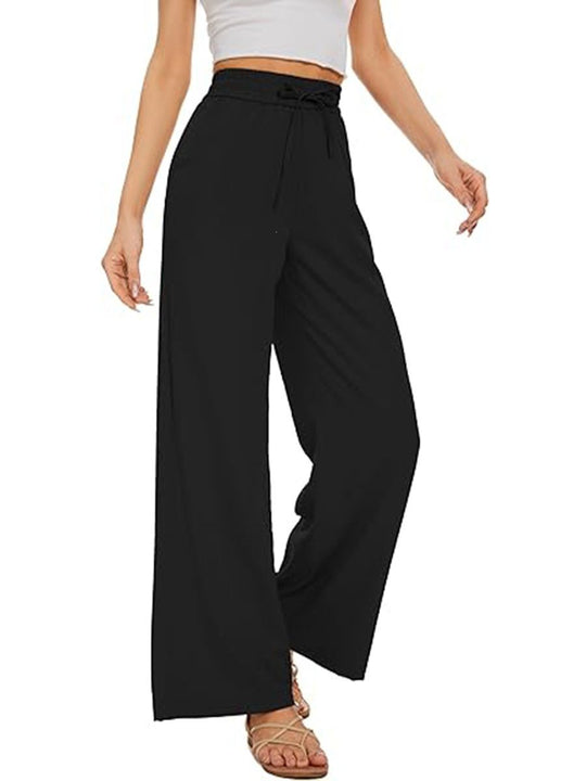Damen Weite Leinenhose mit hohem elastischem Bund, Kordelzug und Eingrifftaschen Shop Nory