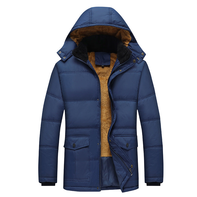 Herren Langer Thermoisolierter Steppparka mit Teddy-Innenfutter, Kapuze und Klappentaschen Shop Nory
