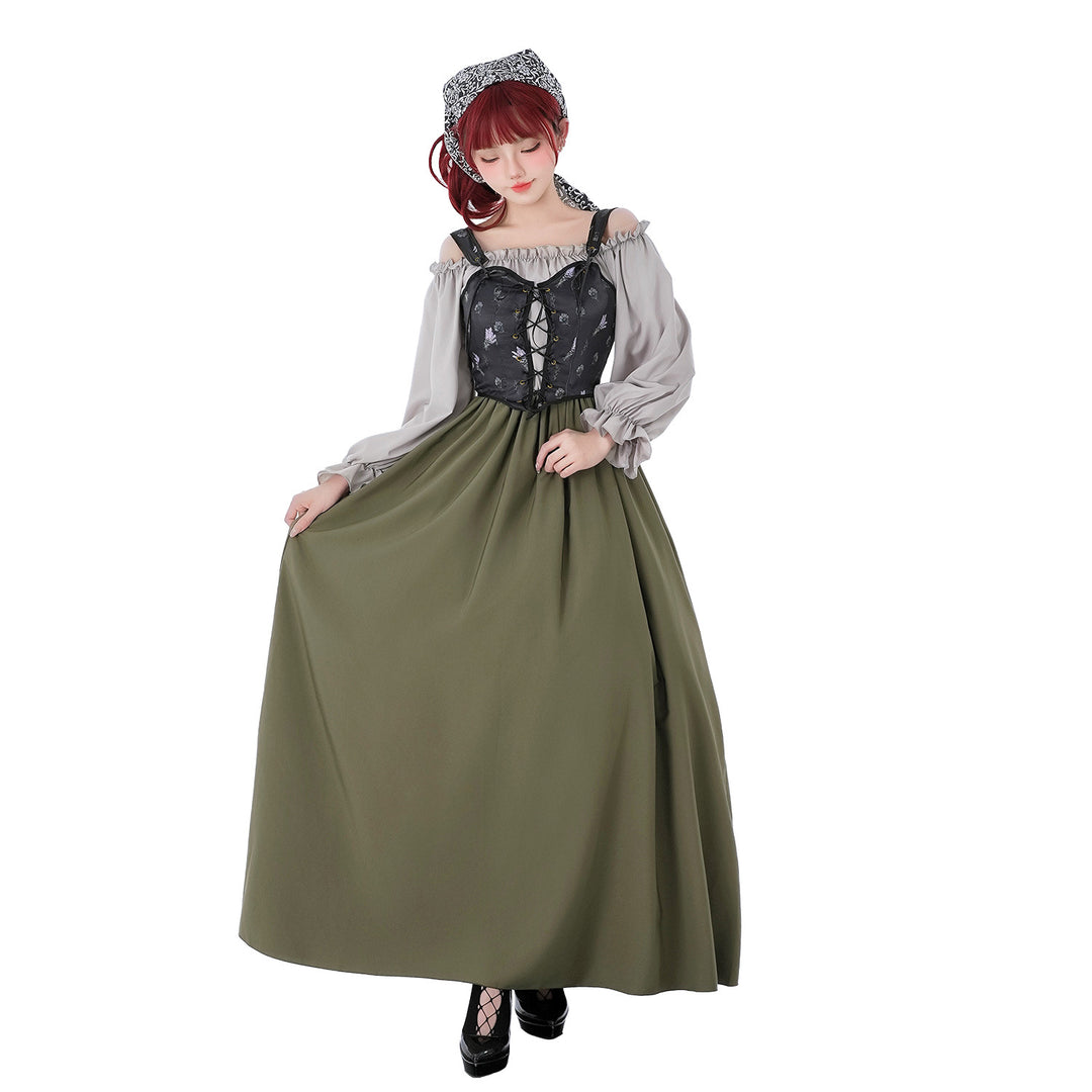 Damen nan Renaissance-inspiriertes Maxikleid mit Schnürkorsett und Carmenärmeln Shop Nory