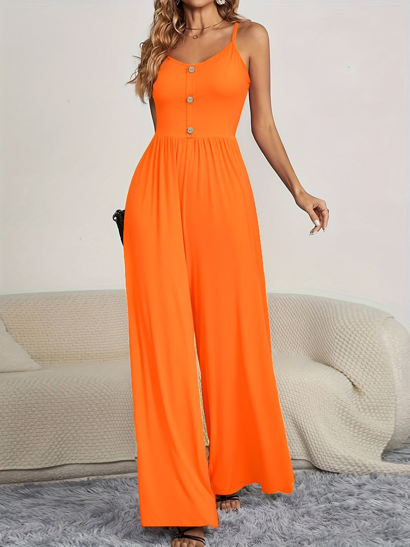 Damen Jumpsuit mit knöpfbarem Oberteil und weitem Bein