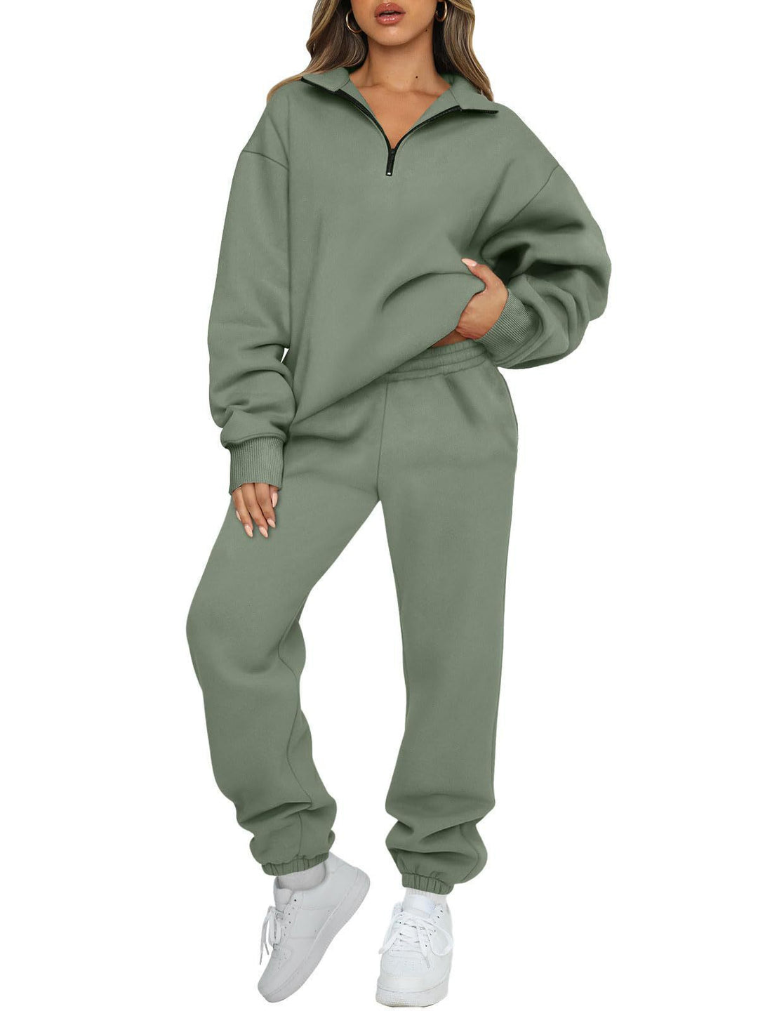 Damen nan lässiges Halbzip-Lounge-Set mit oversized Sweatshirt und taillenhoher Jogginghose Shop Nory