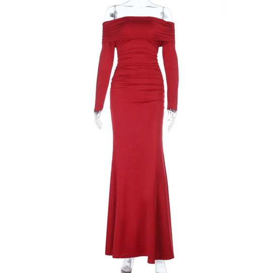 Damen Off-Shoulder Maxikleid mit Wickeloptik-Bustier und taillierter Drapierung Shop Nory