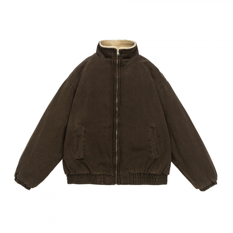 Herren Gefütterte weit geschnittene Winterjacke mit Sherpa-Futter und Stehkragen Shop Nory