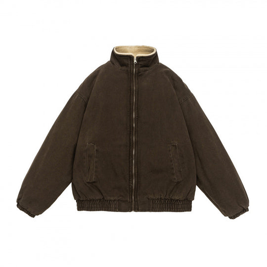 Herren Gefütterte weit geschnittene Winterjacke mit Sherpa-Futter und Stehkragen Shop Nory