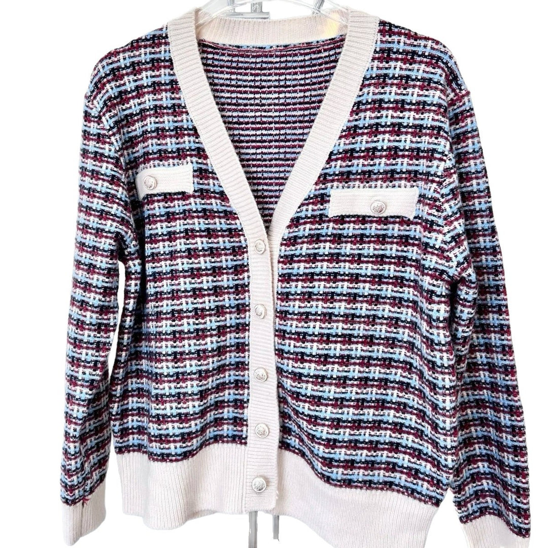 Damen Tweed-Strickcardigan mit V-Ausschnitt und Zierknopfleiste Shop Nory