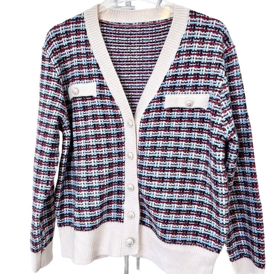 Damen Tweed-Strickcardigan mit V-Ausschnitt und Zierknopfleiste Shop Nory