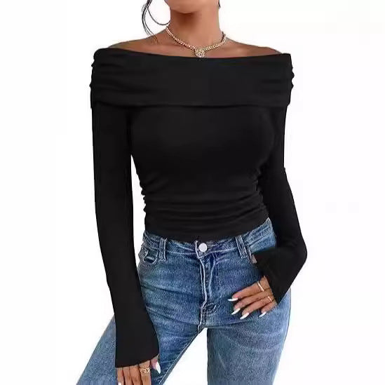 Damen Figurbetontes Schulterfreies Langarm Feinstrickshirt mit Carmenausschnitt Shop Nory