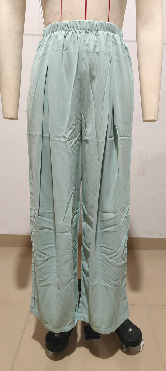 Damen Leichte Satin-Palazzohose mit hohem elastischem Bund und Kellerfalten Shop Nory