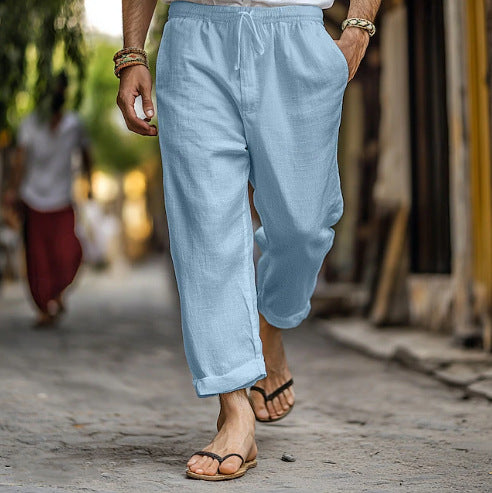 Herren lässige Leinen-Joggerhose mit elastischem Tunnelzugbund, seitlichen Eingrifftaschen und aufrollbarem Saum Shop Nory