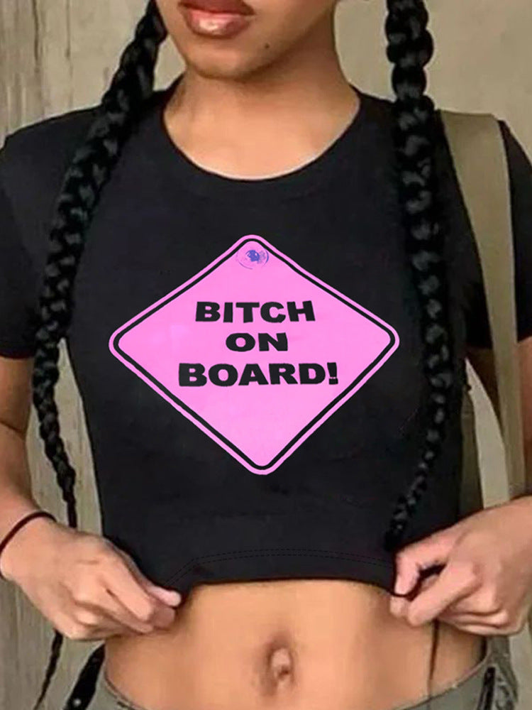 Damen Crop-T-Shirt mit kreativem Motiv und figurbetontem Schnitt Shopnory