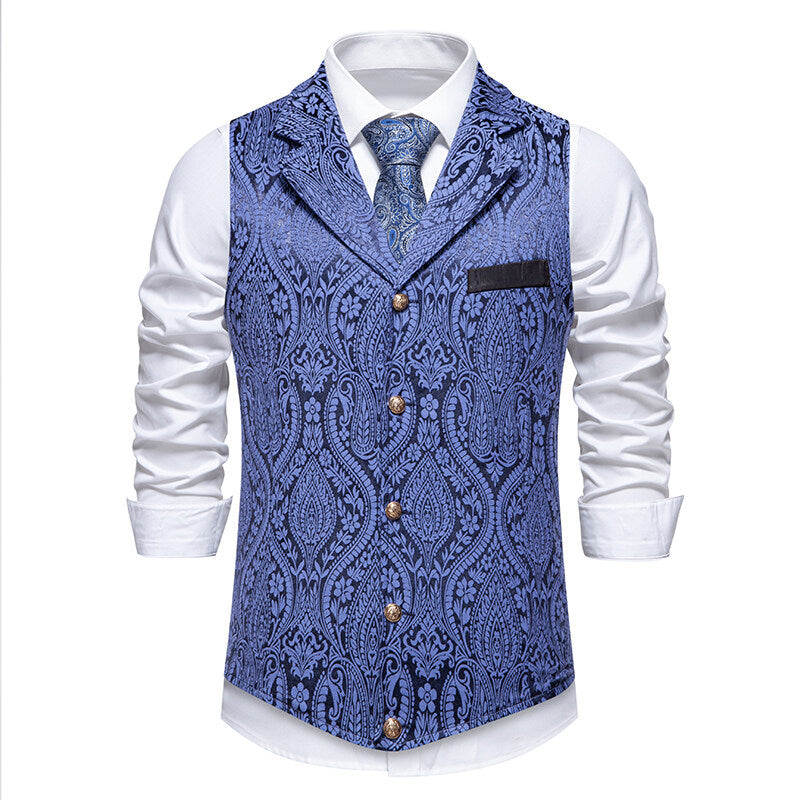 Herren Paisley-Jacquard Weste mit Schalkragen, tailliertem Schnitt und Zierknöpfen Shop Nory