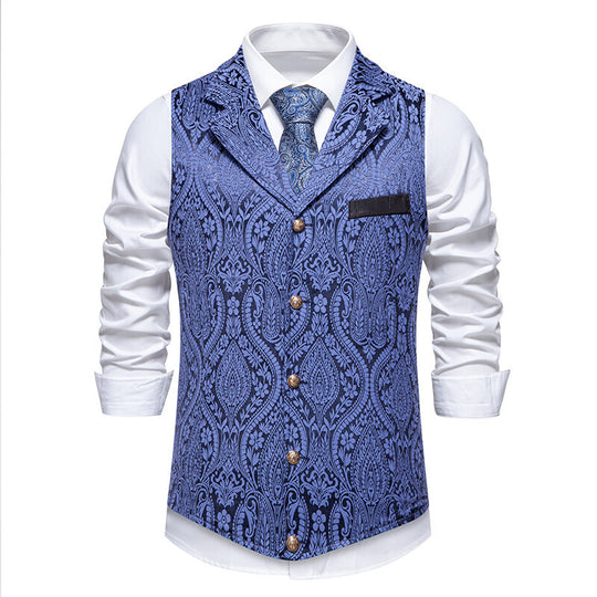 Herren Paisley-Jacquard Weste mit Schalkragen, tailliertem Schnitt und Zierknöpfen Shop Nory