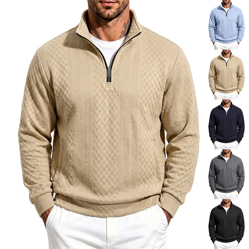 Herren Troyer-Sweatshirt mit feiner Rautenstruktur, halbem Reißverschluss und Eingrifftaschen Shop Nory