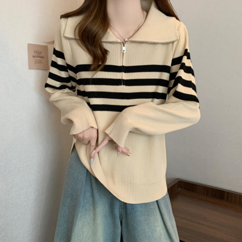 Damen Modischer Pullover mit Stehkragen und Reißverschluss Shop Nory