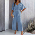 Damen Eleganter Jumpsuit mit weit geschnittenem Bein und schickem V-Ausschnitt