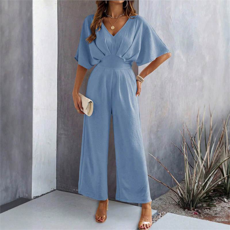 Damen Eleganter Jumpsuit mit weit geschnittenem Bein und schickem V-Ausschnitt