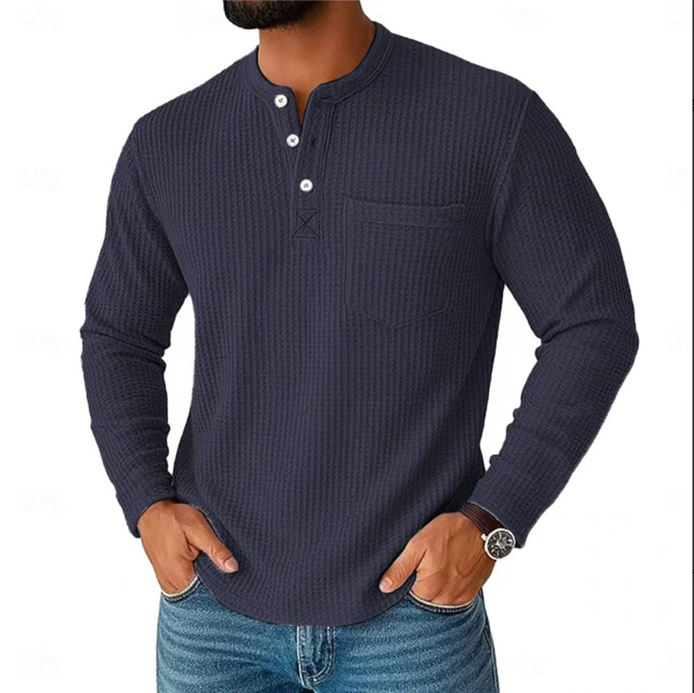 Herren Langarm Henley mit Waffelstruktur und Brusttasche thermisches Langarmshirt Shop Nory
