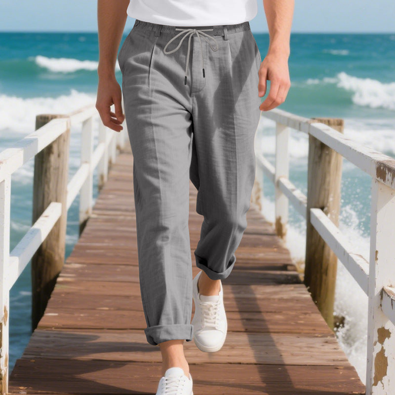 Herren nan sommerliche Chinohose in Leinenoptik mit elastischem Kordelbund Shop Nory