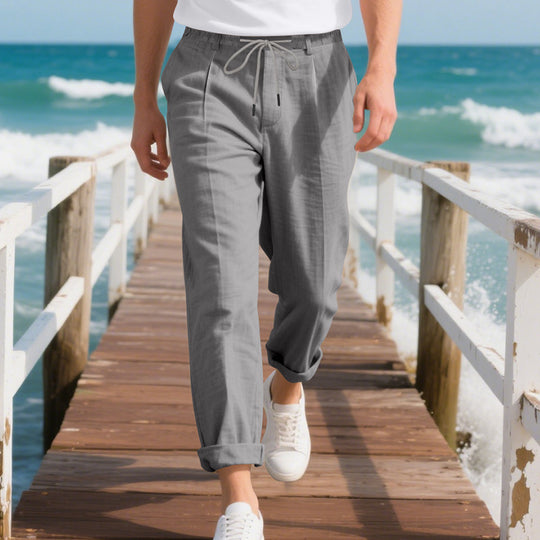 Herren nan sommerliche Chinohose in Leinenoptik mit elastischem Kordelbund Shop Nory