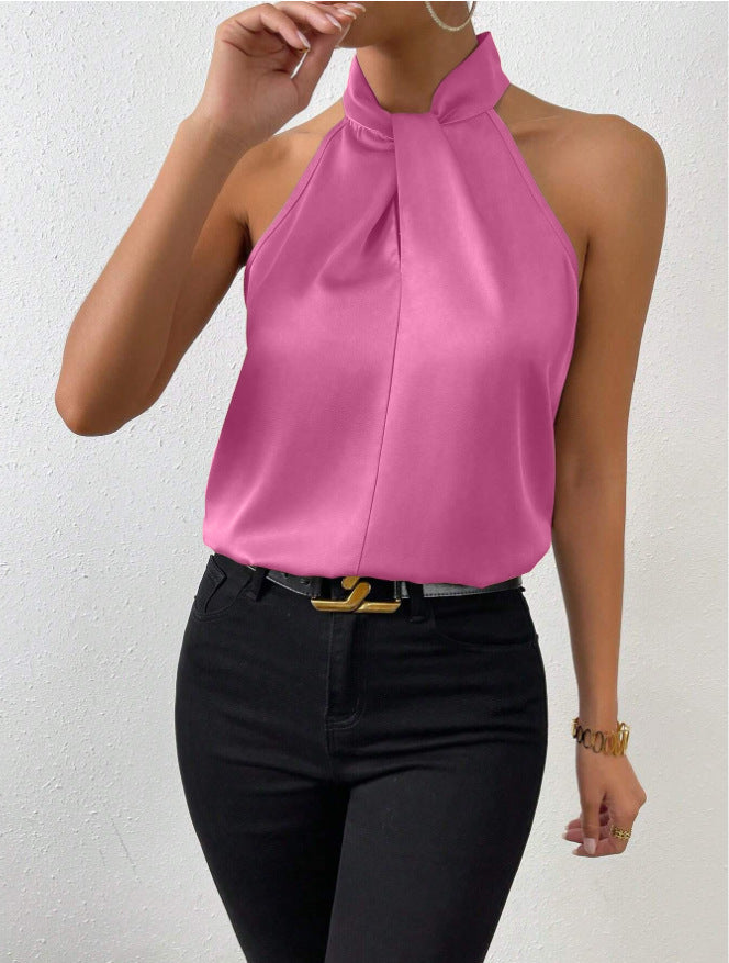 Damen Knoten Hals Stil Top Seide
