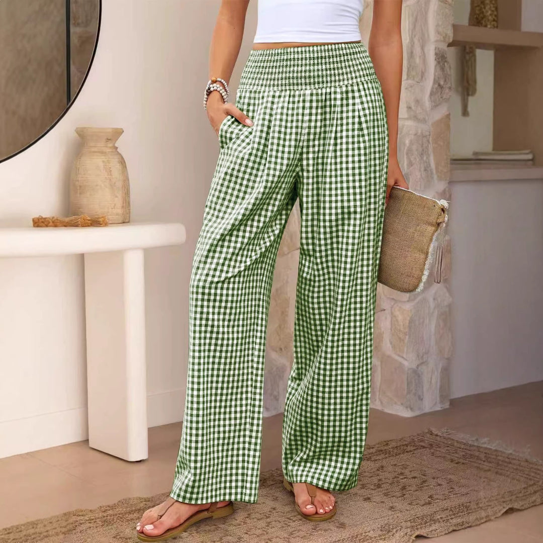 Damen Leichte Palazzo‑Hose mit Smokbund, weitem Bein und Karo‑Print Shop Nory