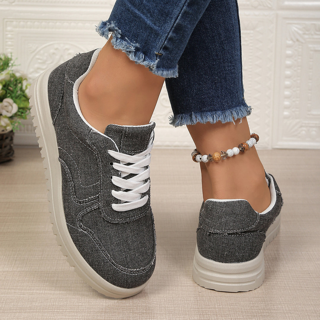 Damen lässige Denim-Sneaker mit gepolstertem Komfortfußbett und profilierter EVA-Laufsohle Shop Nory