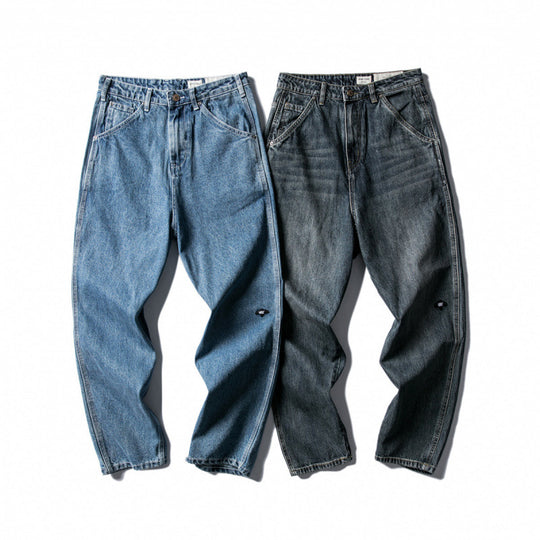 Herren Weite Baggy-Jeans aus robustem Denim mit hoher Bundhöhe und Used‑Waschung Shop Nory