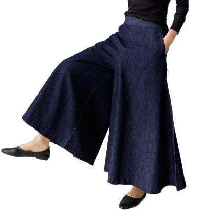 Damen Weite Denim Culotte-Hose mit Eingrifftaschen Shop Nory