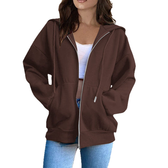Damen nan oversized Kapuzenjacke mit durchgehendem Reißverschluss, Kängurutaschen und weichem Innenfutter Shop Nory