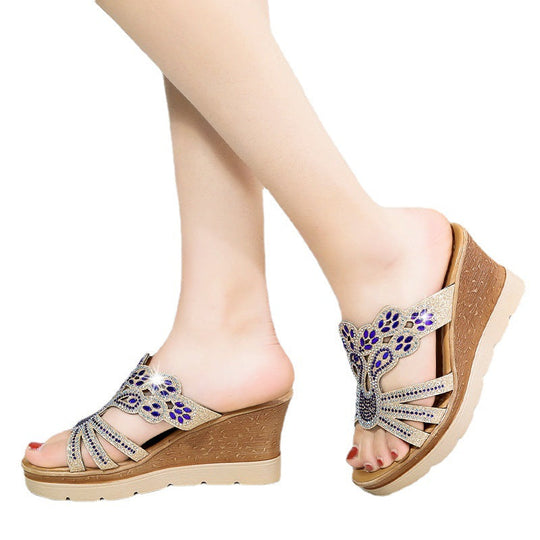 Damen Wedge-Pantoletten mit funkelnden Strassdetails und komfortablem Fußbett Shopnory