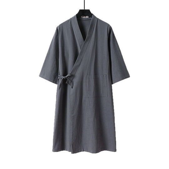 Unisex Oversize Kimono-Mantel aus Baumwollmischung mit Bindeband und Dreiviertelärmeln Shop Nory