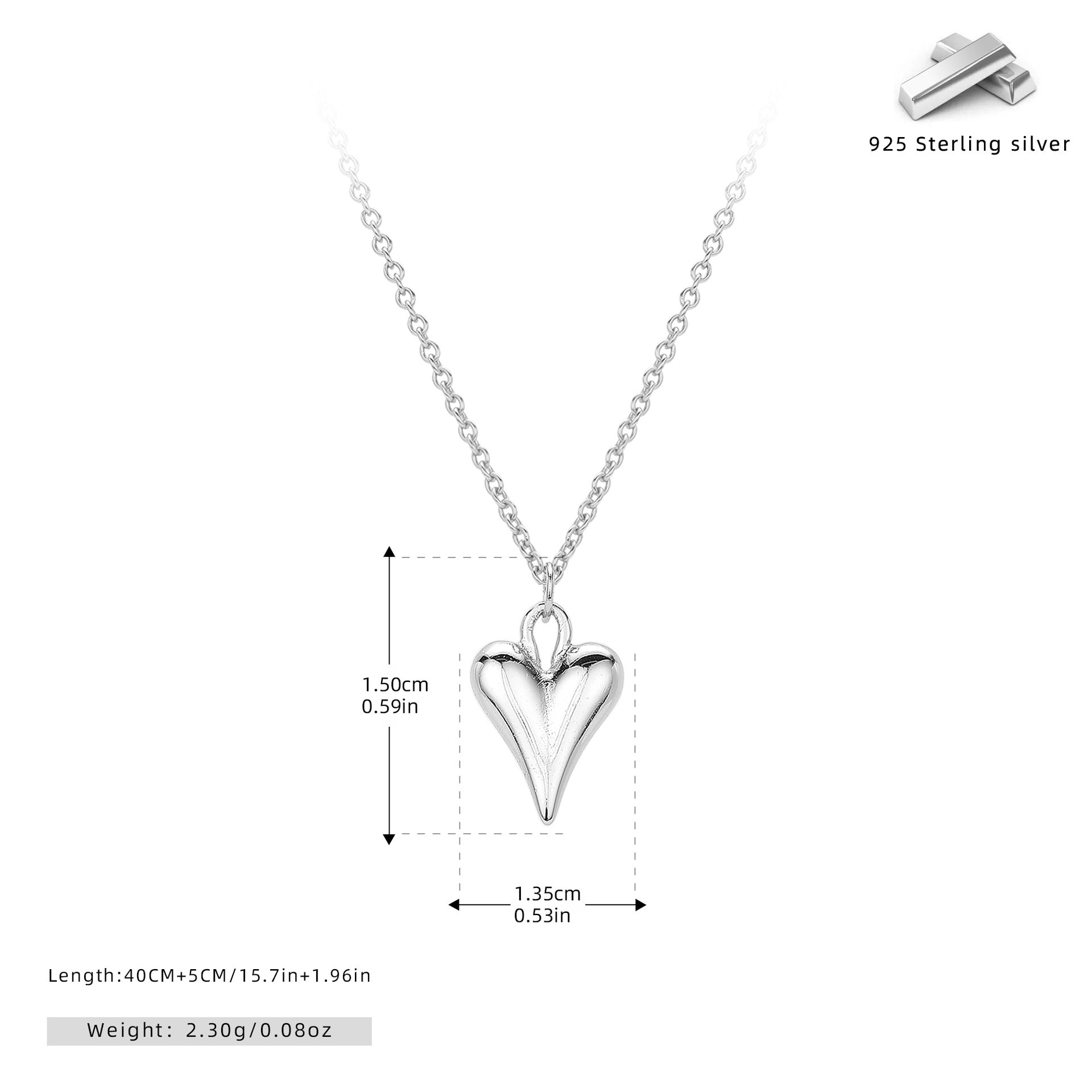 Damen Halskette mit herzförmigem Anhänger aus hochwertigem 925 Sterlingsilber Shop Nory