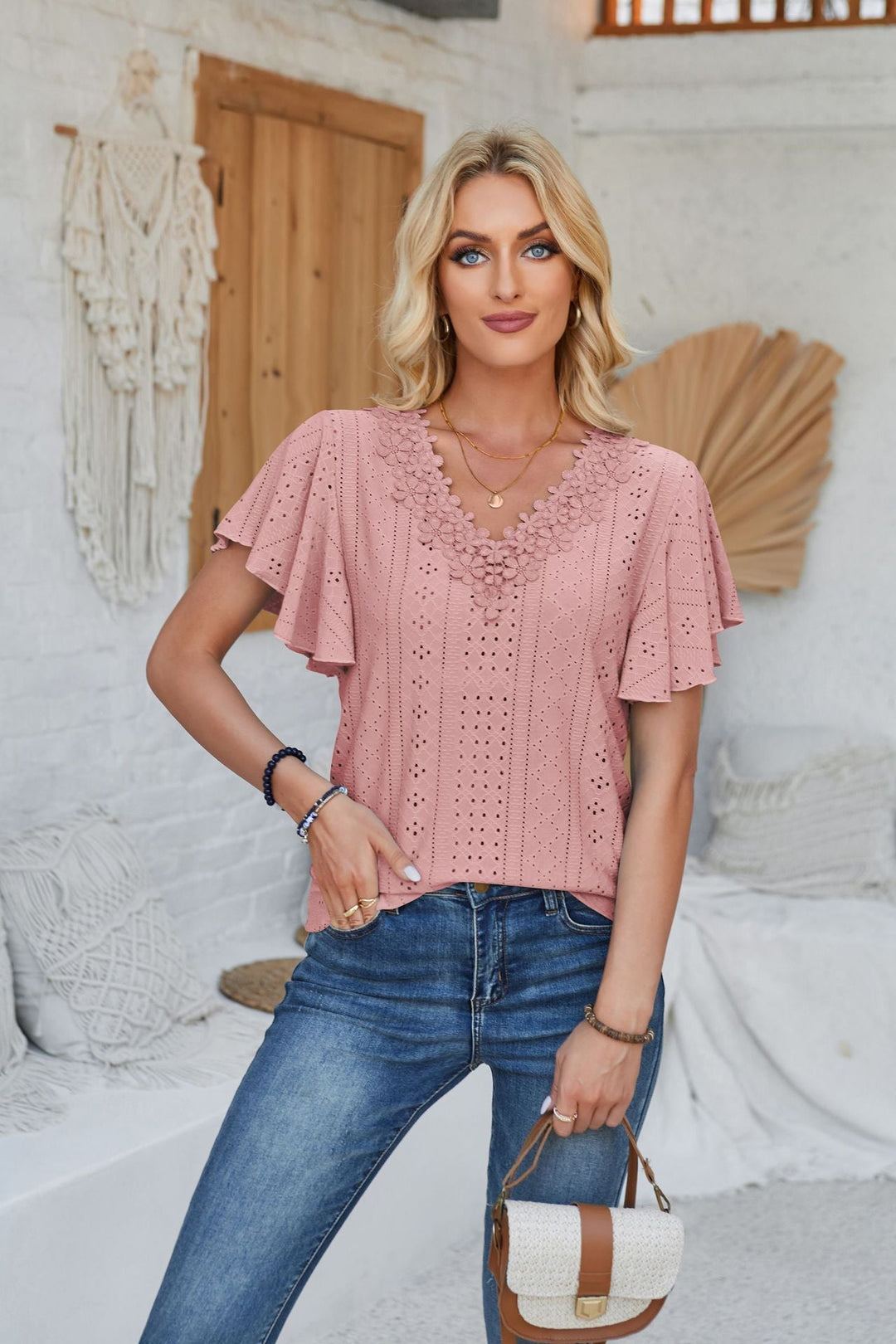 Damen Spitzenshirt mit Volants