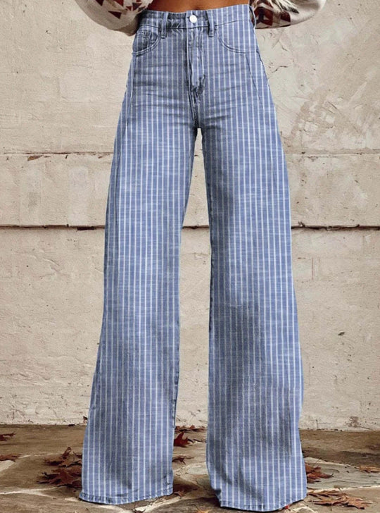 Damen Hoch geschnittene Wide-Leg Jeans mit moderner Streifenoptik