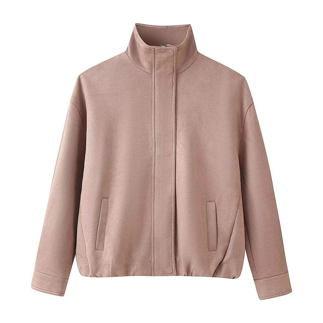 Damen Boxy-Kurzjacke mit hohem Stehkragen, verdeckter Frontblende und Leistentaschen Shop Nory
