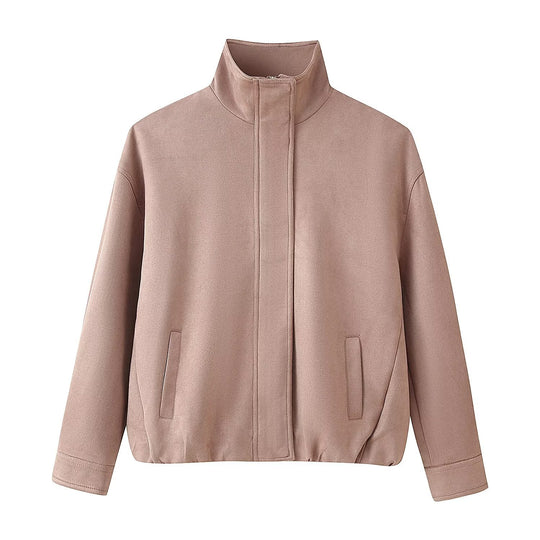 Damen Boxy-Kurzjacke mit hohem Stehkragen, verdeckter Frontblende und Leistentaschen Shop Nory