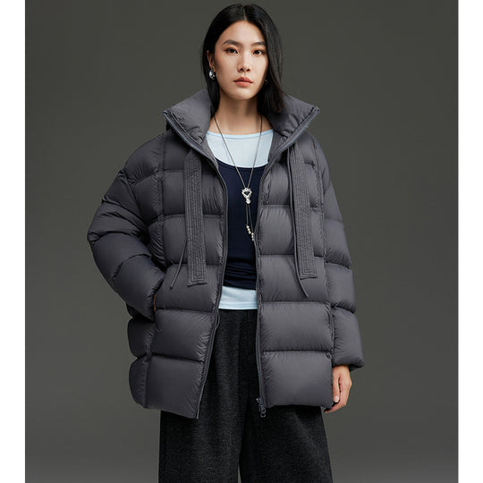 Damen Boxy-Steppjacke mit übergroßem Thermokragen und dekorativen Kordel-Details Shop Nory