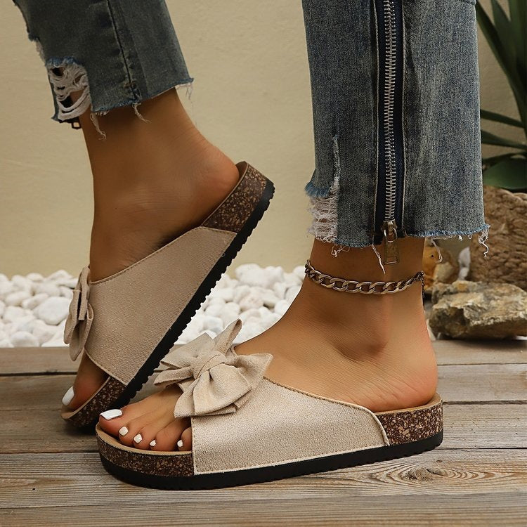 Damen Komfortable Kork-Sandalen mit dekorativem Schleifen-Design