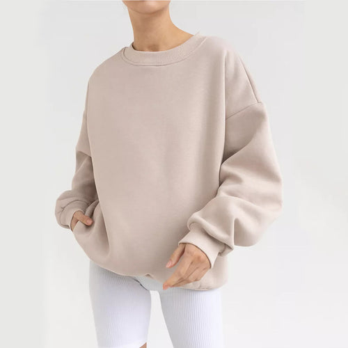 Damen oversized Sweatshirt mit Rundhalsausschnitt, French-Terry Innenfutter und überschnittener Schulter Shop Nory
