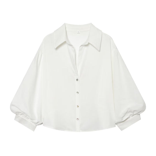 Damen weit geschnittene Oversize-Bluse mit Ballonärmeln und Hemdblusenkragen Shop Nory