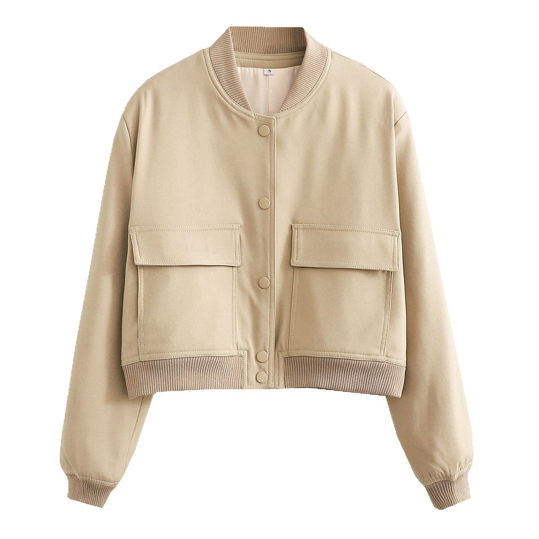 Damen Kurze Bomberjacke mit großen Pattentaschen und Rippbündchen Shop Nory