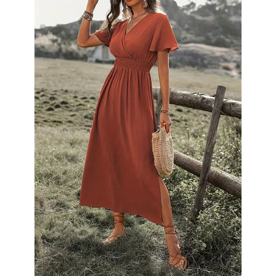 Damen Maxikleid mit fließendem Schnitt und Wickeldetails