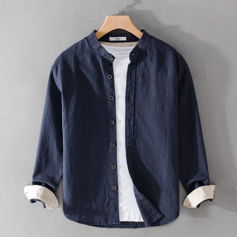 Herren Mandarinhemd aus Leinen‑Baumwollmix, Relaxed Fit Shop Nory