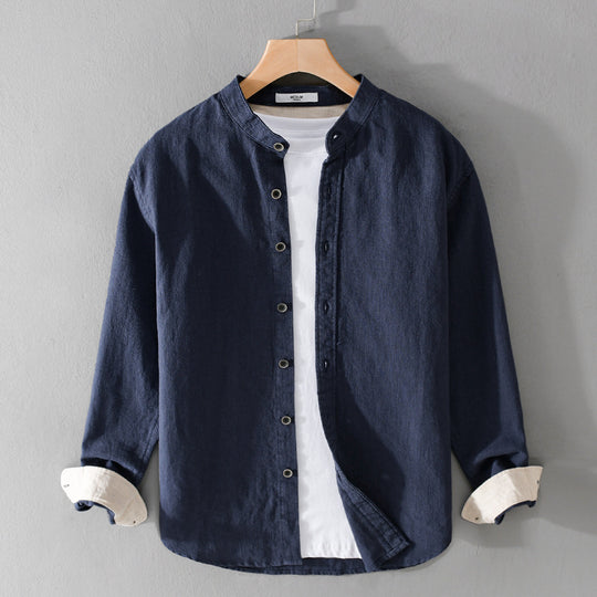 Herren Mandarinhemd aus Leinen‑Baumwollmix, Relaxed Fit Shop Nory