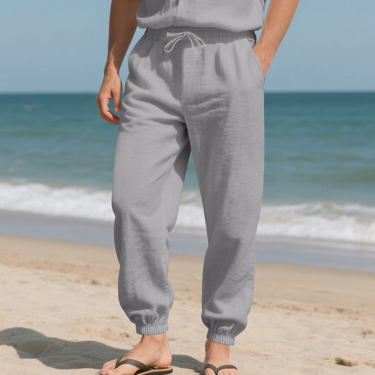 Herren Leichte Leinenoptik-Loungehose mit Tunnelzug, elastischem Knöchelabschluss & Seitentaschen Shop Nory