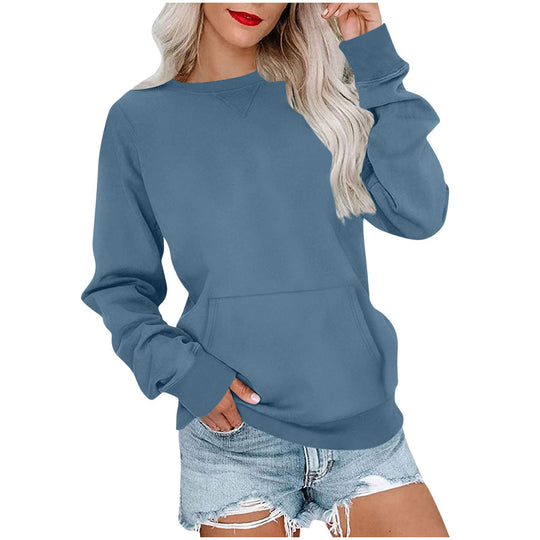 Damen Lockeres Sweatshirt mit Rundhalsausschnitt und Kängurutasche Shop Nory