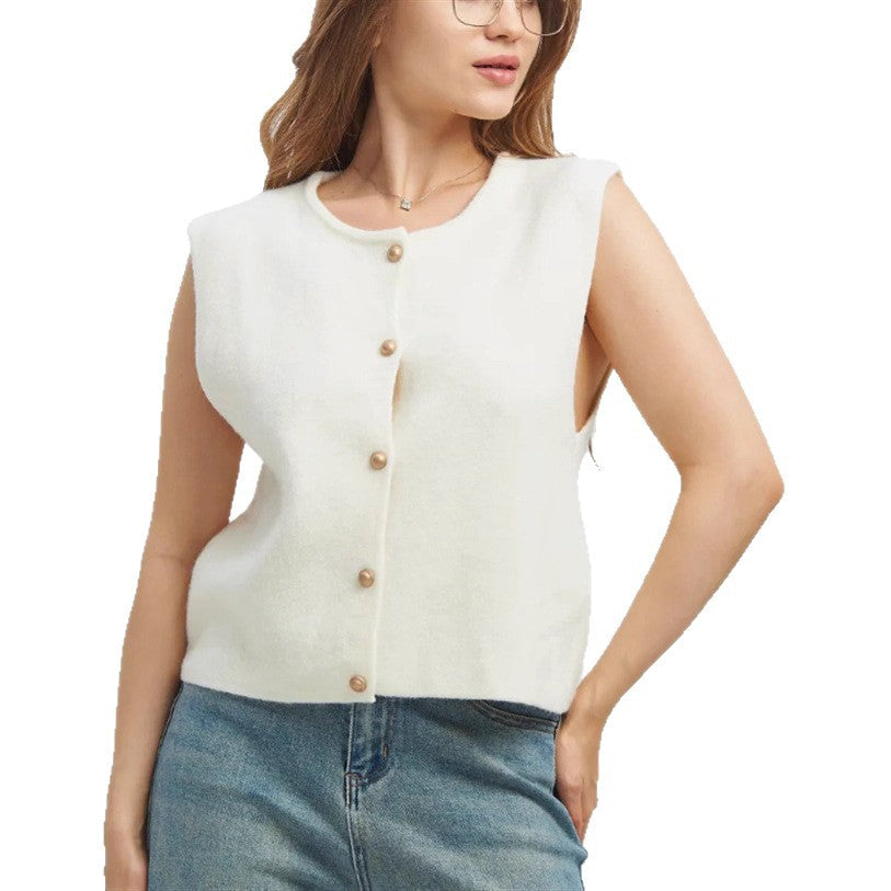Damen Strickweste elegant mit Knopfverschluss