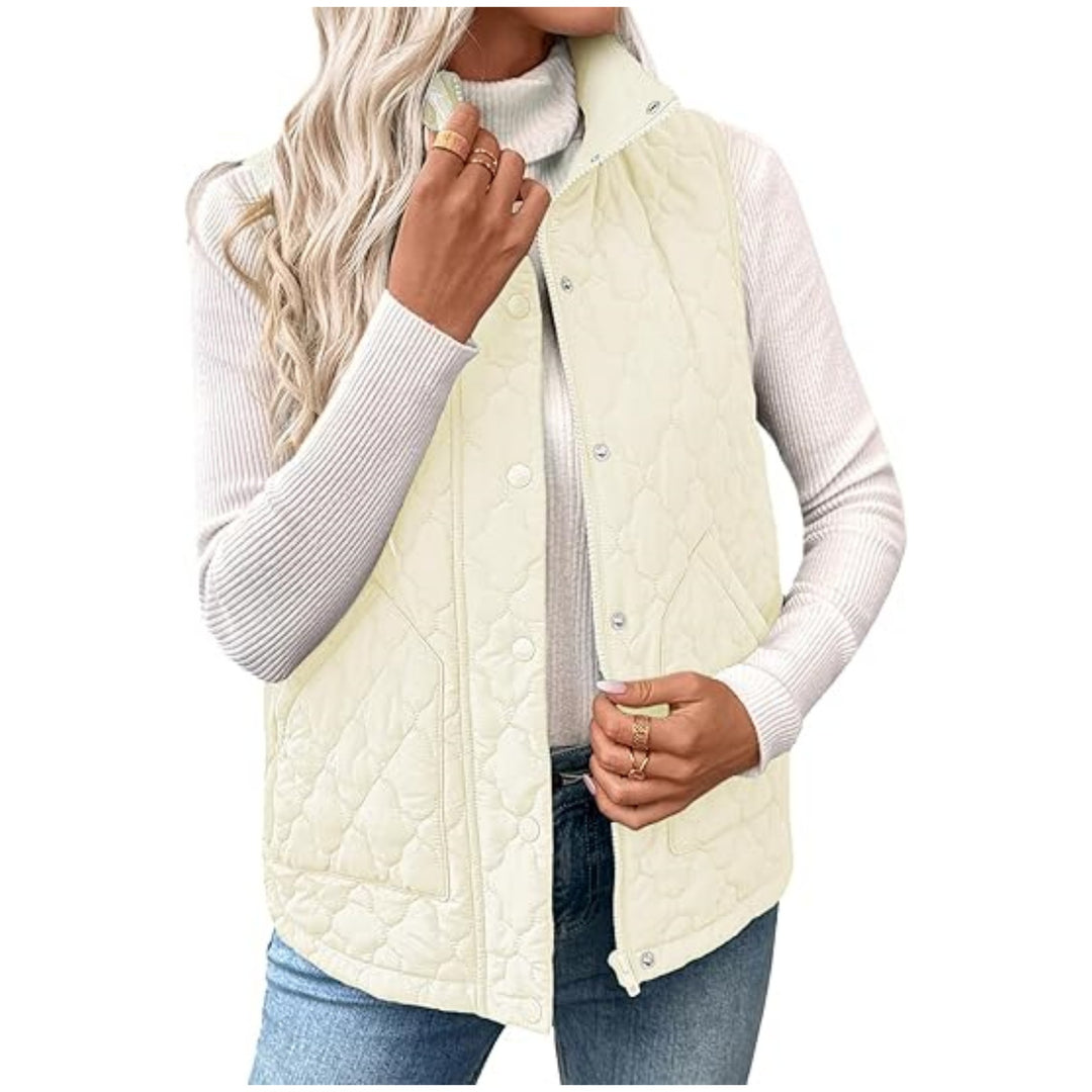 Damen Steppweste mit hohem Stehkragen, Doppelverschluss und geschwungenem Saum Shop Nory