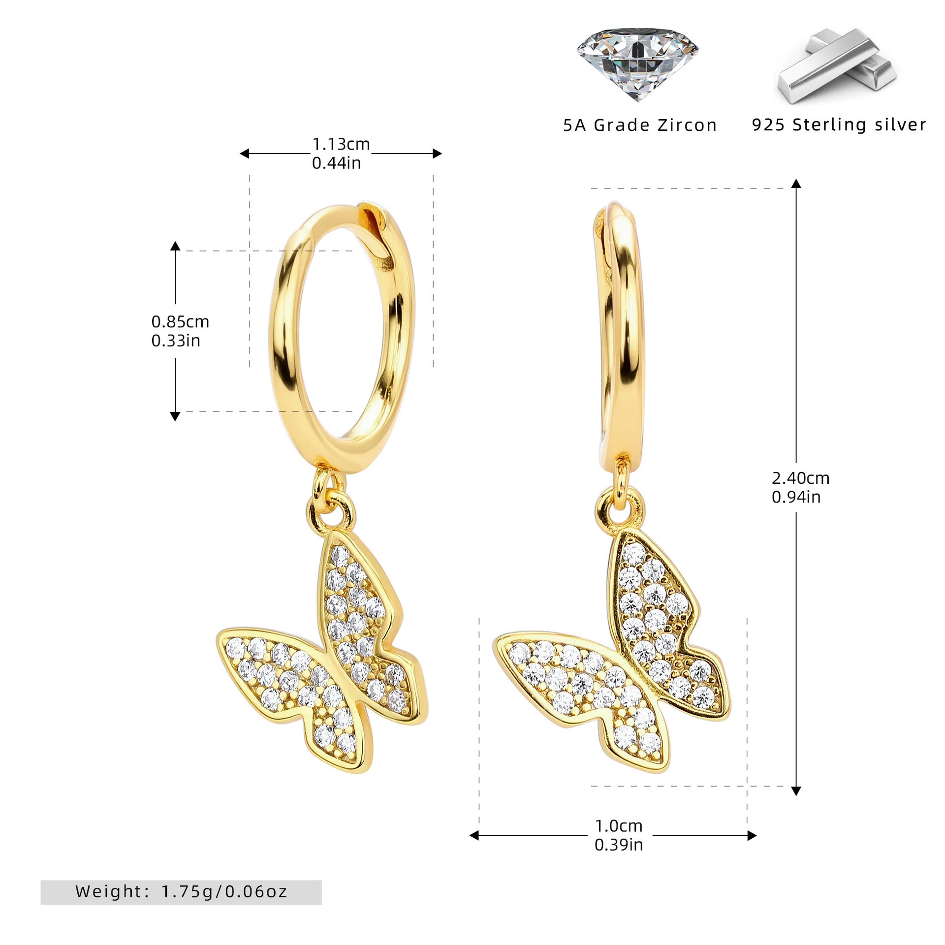 Damen Ohrhänger mit eleganten Schmetterlingsanhängern aus 925 Sterling Silber Shop Nory