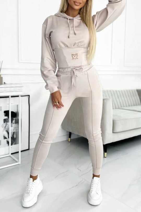 Damen Sportliches Jumpsuit-Set mit Kapuze und elastischem Bund